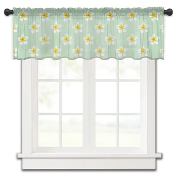 Plumeria virág zöld rövid tüll függöny hálószoba voile puszta fél függöny ablakhoz nappali konyha szekrény kis drapériák