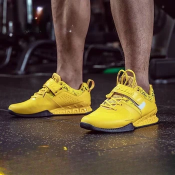 Professzionális férfi súlyemelő edzőcipők nagy 46 mély guggolás kemény húzócipő Férfi sárga fekete súlyemelő cipő
