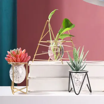 Retro fém növénytartó Nordic Styles üveg vas váza dísz geometriai vasvonal virágok váza egyszerű modern szilárd lakberendezés