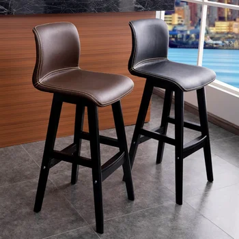 Retro tömörfa bárszékek Kávé design Nordic Luxus Magas Széklet Egyszerű kialakítás Cadeira Stuhl Szandály Otthoni bútor HD50BS
