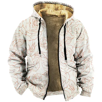 Rose nyomtatott cipzáras kapucnis pulóver férfi hosszú ujjú sűrített télikabát 3D nyomatok Streetwear dzseki