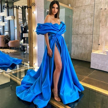 Royal Blue Prom Party ruhák Magas felosztású arab köntös De Soiree estélyi ruhák Hosszú 2023 vállról Hírességek ruhája nőknek