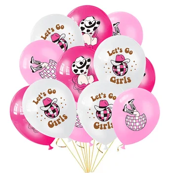 Rózsaszín cowboy lány latex lufi Menjünk diszkó lányok Ballon Fashion Princess Boldog születésnapot party dekoráció Gyerekek lány 1. baloon
