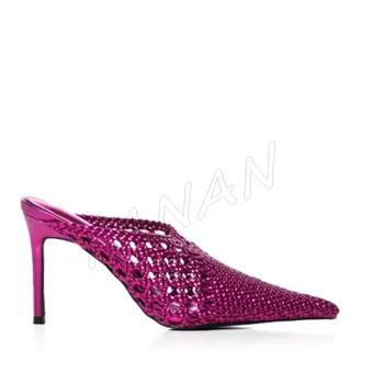 Rózsaszín szabású sarok Üreges papucs Tömör szandál Női cipő Magas sarkú hegyes orrú magas sarkú cipő 2023 Új Zapatos Para Mujere