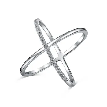 S925 Ezüst Kereszt gyűrűk Nők Üreges gyémánt X gyűrű Női Fényes 5A Cirkon Fejlett Design Luxus ékszer Lány ajándék bankett