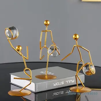 Sportoló kristálygömb figura vas arany asztali dísz kézműves dekoráció kellékek otthoni hálószoba nappali íróasztal dekoráció