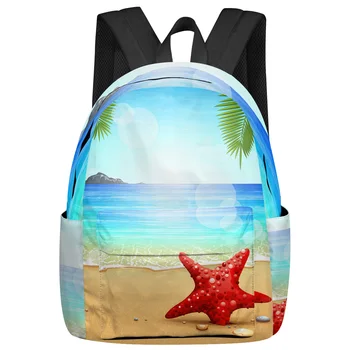 Summer Ocean Beach tengeri csillag zöld növények női férfi hátizsákok vízálló iskolai hátizsák diák fiúknak lány táskák mochilák