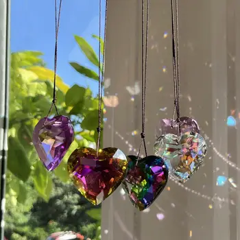 Sun Catcher függő dekoráció Stílusos szív alakú kristály élénk színű ablak kerti függő medál otthonra