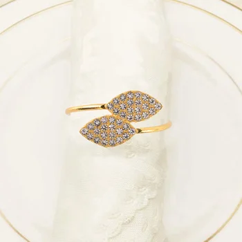 szalvétagyűrű, 12 db fém szalvétagyűrű tartó esküvői parti vacsoraasztal dekorációhoz (levél-arany)