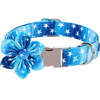 Személyre szabott Blue Star kutyanyakörv virággal Kék kutya nyakörv kisállat kutya nyakörv nagy, közepes kis kutyának