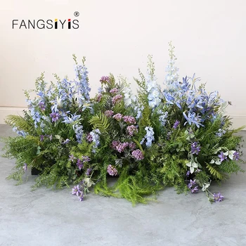 Szimulált Zöld növények fű Virágsor Esküvői háttér Dekor Virágok sor elrendezése Party kellékek Ablak fotózás kijelző