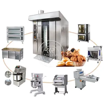  Teljesen automatikus sütőipari berendezések Elektromos gázsütő rotációs kemencék Ipari kenyérsütő gép