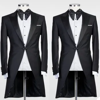 Tuxedo dzseki férfi öltöny hosszú kabát Egyrészes egyrészes csúcsos hajtóka fekete ruha Balzer jelmez Elegáns vőlegény esküvő 2023