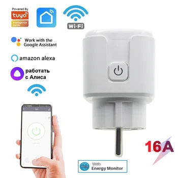 Tuya Smart Wifi csatlakozó EU 16A aljzat Power Monitor időzítési funkció Smart Life APP vezérlés Működik Alexa Google-lal