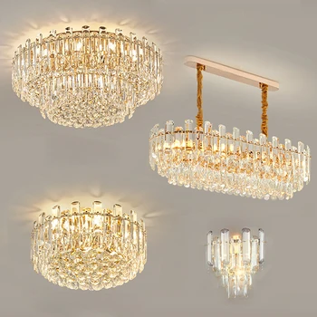Távoli szabályozható fényerejű LED mennyezeti lámpák a nappaliban Átlátszó kristályfényű luxus arany lámpa Lakberendezés Modern Plafonnier 2023 Új