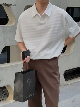 Tömör pólók Férfi minimalista Plus Size All-match Üzleti Alkalmi Rövid ujjú Napi ruházat Koreai divat laza Népszerű pólók