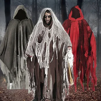 Uniszex Halloween Szellem Dementorok Cosplay jelmez Gótikus horror Zombi Rongyos Csuklyás köpenyek A halottak napja Party kellékek Köpenyek