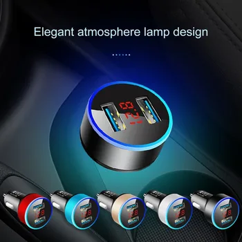 Univerzális 3.1A LED kijelző USB telefon töltő többfunkciós autós töltő Kettős USB QC 3.0 adapter Szivargyújtó LED voltmérő