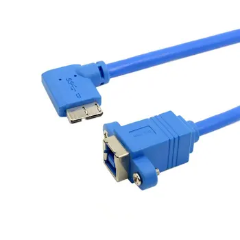 USB 3.0 Type B anya - Micro B 90 fokos bal ferde kábel panelre szerelhető csavarlyukakkal 20cm