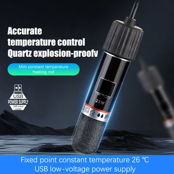 USB Mini akvárium fűtőrúd kis halak tartályához 26 ° C állandó hőmérsékletű akvárium fűtés merülő termosztát fűtés 10W