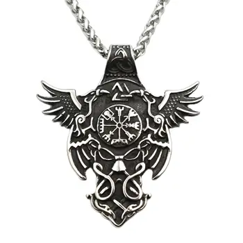 Viking varjú rozsdamentes acél medál Nordic Compass Amulett nyaklánc Viking férfi és női ékszerek
