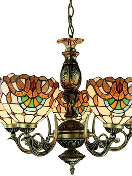 Vintage Tiffany stílusú ólomüveg kupola csillár 5 lámpa Ólomüveg faragott függőlámpa tanulószobához,Nappali