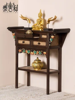 Vintage tömörfa Kínai stílusú felajánló asztal, füstölőasztal, egyszerű felajánló asztal, egyszerű Buddha fülke
