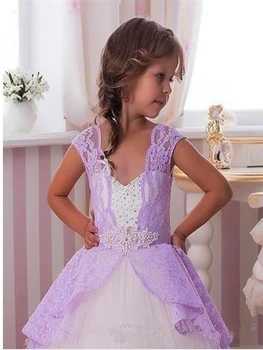 Virág lány ruha szép ujjatlan tüll csipke nyomtatás hercegnő bál elsőáldozási ruhák gyerekek meglepetés születésnapi ajándék
