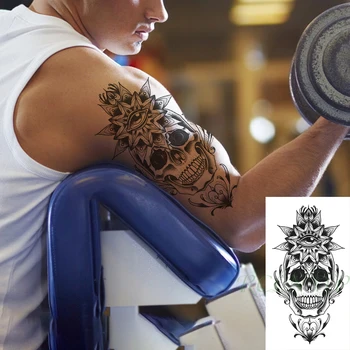Vízálló ideiglenes tetováló matrica Nagy szem koponya fej virág Tattos hamis tetoválás Flash kar láb tetoválás Body Art fiúknak Nők