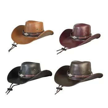 Western cowboy kalap Tartós PU bőr kalapok Divat úriember Jazz kalapok a zenei fesztiválra Cosplay Halloween Club Bár Öltöztess fel