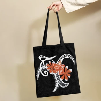 Yikeluo polinéz teknős plumeria fekete környezetbarát bevásárlótáska virágos nyomtatás tini kulcskönyv ingázó táska élelmiszerbolt táska kézitáska