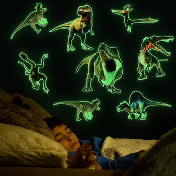 zöld fény világító dinoszaurusz fali matricák Home hálószoba Gyerekszoba Decorati tapéta ragyog a sötétben Állat fluoreszkáló matricák