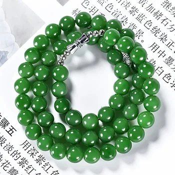zöld valódi jáde gyöngyök nyaklánc kalcedon kő természetes ékszerek ajándék gyöngyös tervező vintage amulett drágakő
