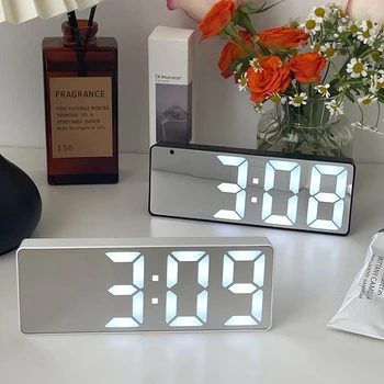 Ébresztőóra, amely tükörként használható LED világító tükör digitális óra némítja az asztali ágy melletti díszt a diákotthonhoz
