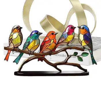 Ólomüveg madarak az ágon Ólomüveg madarak az ágdíszeken asztali fém alaphoz Lakberendezés tartós akril