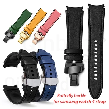 Új 20 mm-es óraszíj Samsung Watch 4-hez 44 mm-es 40 mm-es bőrszíj Samsung Watch 4-hez Calssic 46 mm-es 42 mm-es karkötő pillangó kapocs