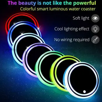 Új Auto Led Car Cup Holder alsó pad USB töltő autó atmoszféra könnyű csúszásmentes alátét 7 színű világító RGB könnyű autószőnyeg