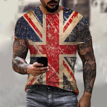 Új brit zászló 3D mintás pólók Egyesült Királyság Egyesült Királyság Férfiak Vintage alkalmi túlméretezett rövid ujjú póló gyerek pólók felsők