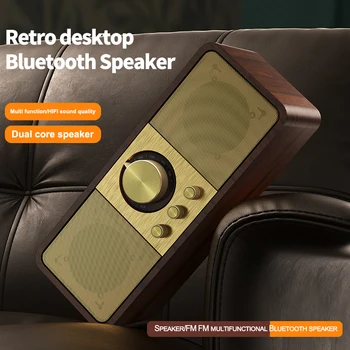 Új hordozható fa kék fog 5.3 hangszóró Retro Classic Sound Box sztereó térhatású Super Bass vezeték nélküli mélynyomó Otthoni FM rádió