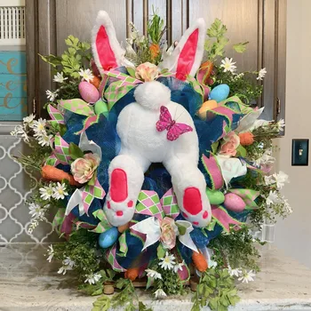 Új húsvéti nyúl műkoszorú klasszikus bejárati ajtó húsvéti koszorú faldísz Boldog húsvéti ünnepi DIY otthoni ajtó dekoráció 2024