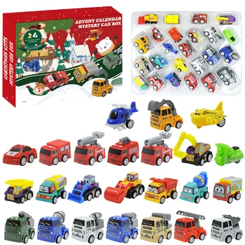 Új karácsonyi adventi naptár Autós játékok Mérnöki munka Tűzoltóautó autó Térkép szőnyeg játékok 24 napos visszaszámláló naptár díszdoboz gyerekeknek