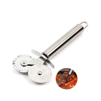 Új pizzavágó kerek dupla kerékgörgős rozsdamentes acél konyhai eszköz tészta tésztához FBE2
