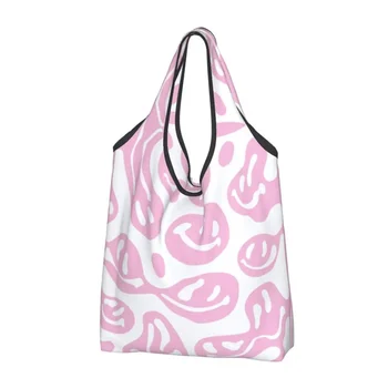  Újrafelhasználható olvasztott mosolygós arcok Vásárlás Női táskák Hordozható rózsaszín lány Lila betű Esztétikus élelmiszerbolt Bevásárlótáskák