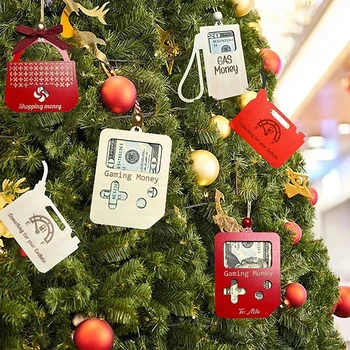 Üzemanyagtartály alakja Karácsonyi üzemanyagtartály medál Új fa játékkonzol Készpénzcsipesz Fesztivál Dísz Benzinkút Piros pénztartó