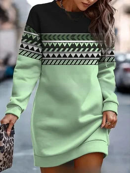 Őszi női ruházat 2023 kapucnis ing nyomtatott kontrasztos kerek nyakú hosszú ujjú alkalmi középhosszú női ruházat pulóver