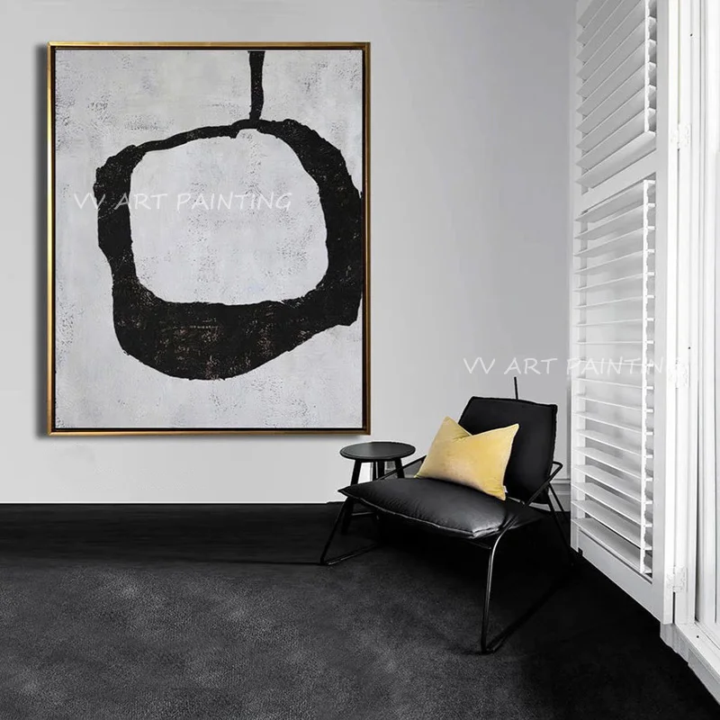 100% Kézzel készített modern egyszerű tiszta északi fekete-fehér kép absztrakt Olajfestmény szobadekorációhoz Falfestés Akasztó kézműves