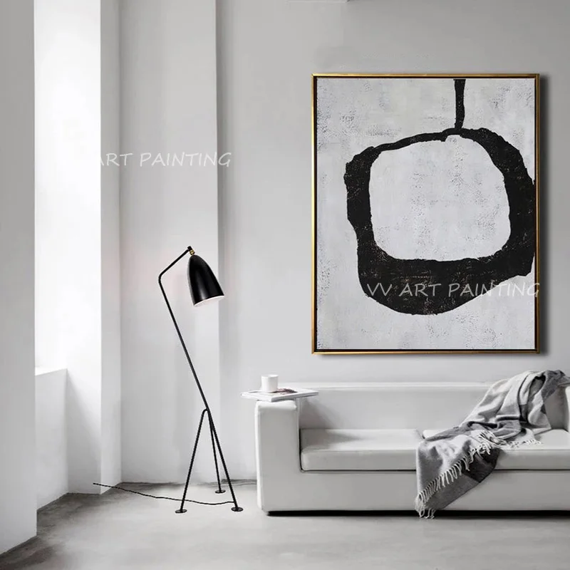 100% Kézzel készített modern egyszerű tiszta északi fekete-fehér kép absztrakt Olajfestmény szobadekorációhoz Falfestés Akasztó kézműves