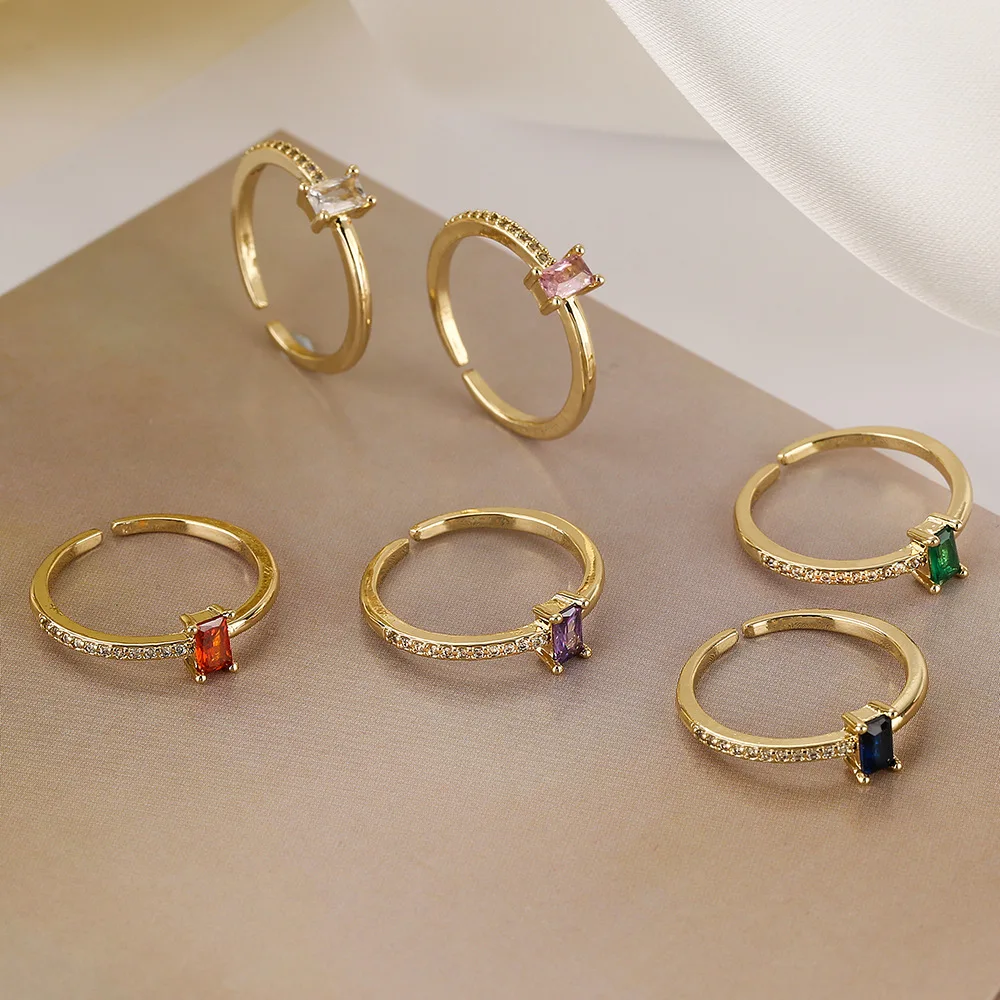 Divat elegáns cirkon téglalap nyitott gyűrű nőknek Luxus jegygyűrű állítható női ékszerek