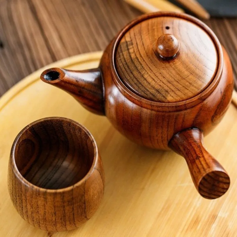 Kínai stílusú természet fa teáskanna hordozható kávé teafőző edény vízforraló