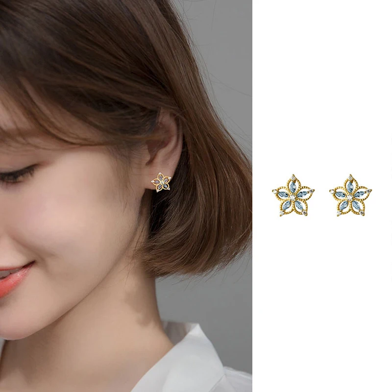 PONYKISS Real 925 Sterling ezüst cirkon csillag 14K arany csapos fülbevaló nőknek Klasszikus finom ékszerek minimalista kiegészítők